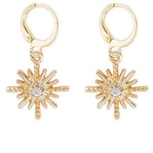 Hollywood Sensation Star Dangle Earrings Huggies 1 Inches Gold - 1 of 2
