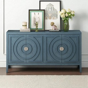 4-Door Sideboard Buffet Cabinet with Adjustable Shelves, Solid Wood Frame and Round Metal Handles, Distressed Finish for Kitchen, Living Room - 1 of 4
