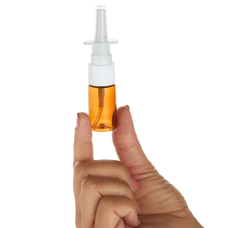 Bright Creations 24-Pack Small Empty Nasal Spray Bottles for Nose - 10ml/0.35 oz Bulk Refillable Amber Mist Sprayers for Travel (Plastic), 5 of 9