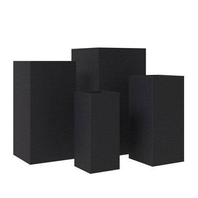 LeisureMod Basalt 4-Piece Fiberstone and MGO Clay Planter Set Tall Square Planter Pot for Indoor and Outdoor