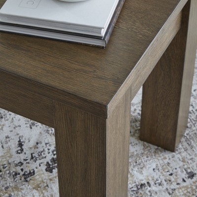 Brown Square Wood End Table with Wireless Charging