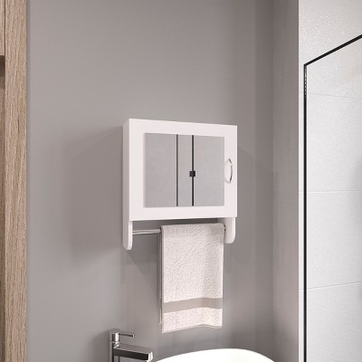 FURNIinspire Bathroom Storage Cabinets Mirror Medicine Cabinet, Small Wall Bathroom Cabinet With Towel Rack, 2 Shelves, White, 5.4"*17.7"*19.7"