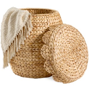 Best Choice Products Scalloped Water Hyacinth Storage Tote Basketwith Lid - Natural - 1 of 4