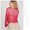 Coolmee Women's Crochet Cropped Cardigans Y3k Knit Shrug Sweater Hollow Out Long Sleeve See Through Summer Beach Bikini Cover Ups M Rose Red - 3 of 4