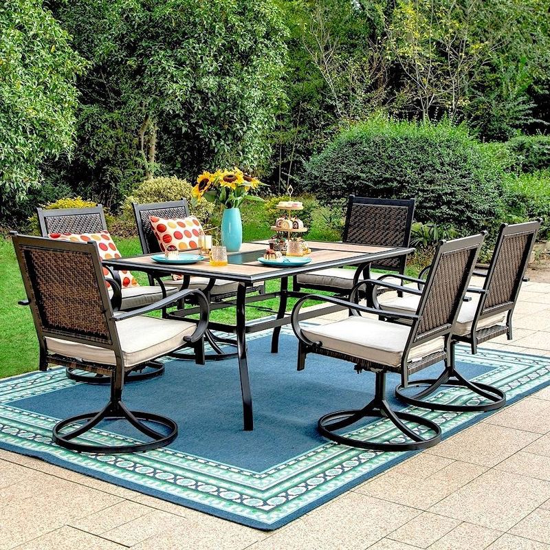7pc Patio Dining Set with 360 Swivel Chairs with Cushions and Rectangle Steel &#38; Plastic Tabletop - Captiva Designs, 1 of 13