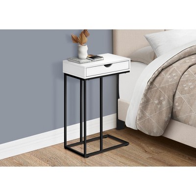 Vynxaria C-Shaped Accent Table with Storage Drawer ¨C Modern Side Table for Living Room & Bedroom