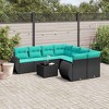 vidaXL Patio Sofa Set with Cushions Outdoor Furniture 9 Piece Poly Rattan - Black and Blue - 2 of 4