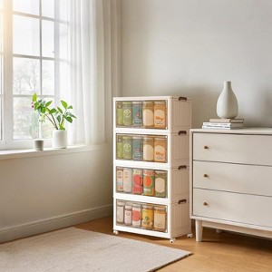 4 Tier Stackable Plastic Storage Boxes, Plastic Storage Boxes With 1 Lid, Foldable Storage Bins With Wheels Storage Organizer - 1 of 4