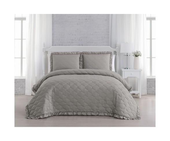 King 3pc Melody Quilt Set Taupe - Geneva Home Fashion