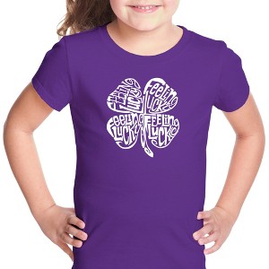 LA Pop Art Girl's Word Art T-shirt - Feeling Lucky - 1 of 4