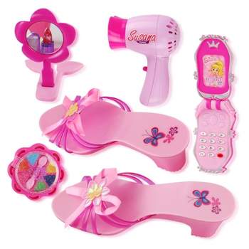 Link Worldwide Princess Beauty Play Set Pretend Play Toy With Hair Dryer, Shoes and Accessories - Pink