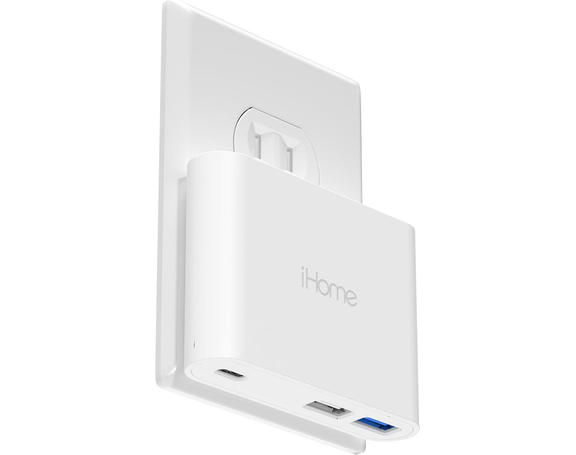 iHome 32W AC Pro Multi Port USB Wall Charger - Charging Station with 3 Ports (1 USB-C, 2 USB-A) Fast Charging, Universal Compatibility