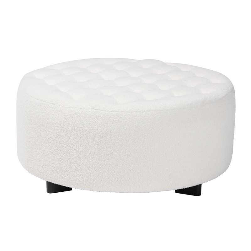 Baxton Studio Athena Modern and Contemporary Ivory Boucle Upholstered and Black Finished Wood Round Ottoman, 2 of 7