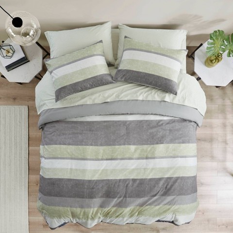 Madison Park Queen Ryder Striped Comforter Set with Bed Sheet Green
