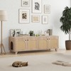 MAYEERTY 58¡Á20 Inch Double Hidden Cat Cabinet - With Rattan Doors & Dual Entrances, Fits Two Cats (Natural) - 2 of 4