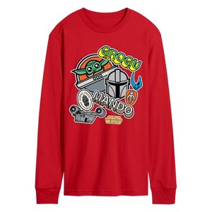 Men's - Star Wars - The Mandalorian Mando Grogu Stickers Long Sleeve Graphic T-Shirt - 1 of 3
