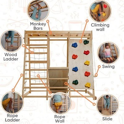 Medium Rainbow Wooden Indoor Playset with Slide and Swing