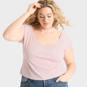 Women's Short Sleeve Double V-Neck Ribbed T-Shirt - Wild Fable™ - 1 of 3