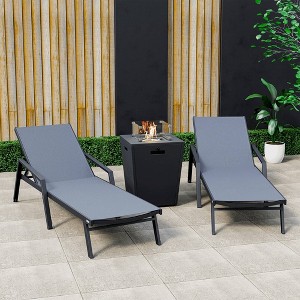 LeisureMod Marlin Patio Lounge Chairs with Arms and Fire Pit Side Table - Black Trim, Set of 2 - 1 of 4