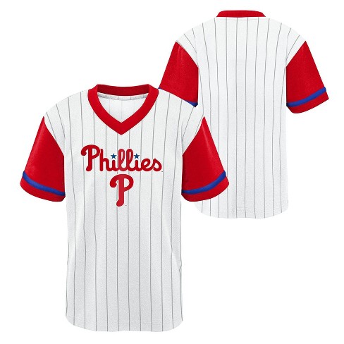 MLB Philadelphia Phillies Boys' White Pinstripe Pullover Jersey - XS