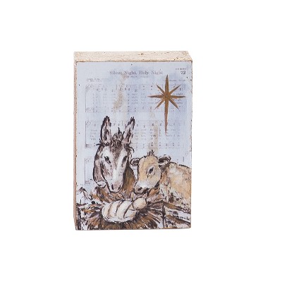 Transpac Hand Painted MDF Manger with Animals Freestanding Tabletop Sign Multicolor Christmas Decoration Indoor Gift