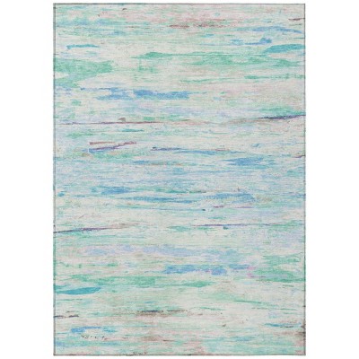 Teal Blue And Ivory Abstract Washable Indoor Outdoor Area Rug