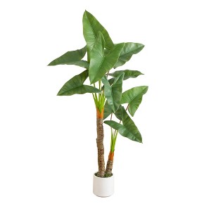 Nearly Natural 5.5-ft Artificial Arrowhead Philodendron in White Decorative Planter - 1 of 4