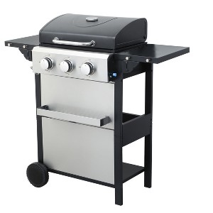 CAVINAS 3-Burner Propane Gas BBQ Grill,25650BTU Output Outdoor Grill with Wire Enamel Cooking Grids,Foldable Side Table & Movable Design - 1 of 4
