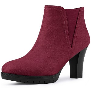 Allegra K Women's Round Toe Block Heels Chelsea Ankle Boots - 1 of 4