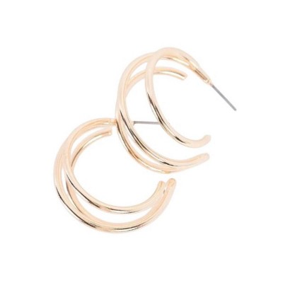 Slickblue Gold Open Hoop Earrings with Triple Thin Multi-Circle Design, Trendy Statement Jewelry, 1"
