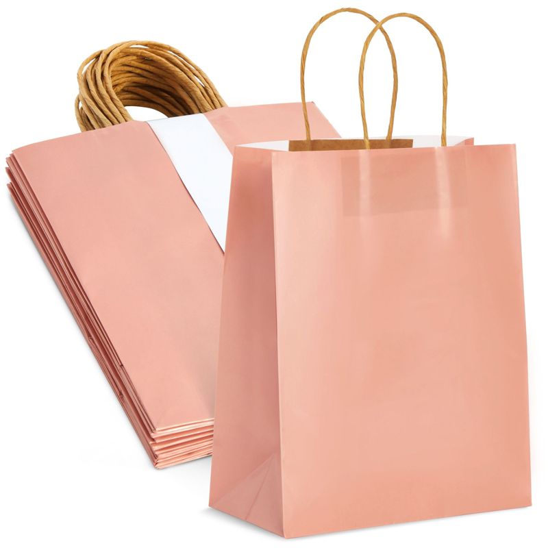 Juvale 15-Pack of Pink Glossy Medium Paper Gift Bags with Handles 8x4x10 Inches for Wedding Receptions, Baby Showers, Birthday Party Favors, 1 of 9