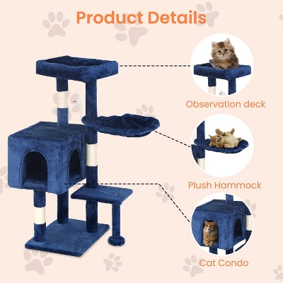 Navy Blue Multi-Level Sisal Cat Tree with Condo and Perches