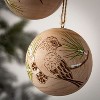 Wood Sphere Bird Ornament Natural 3"H Wood Set of 2 - 2 of 4