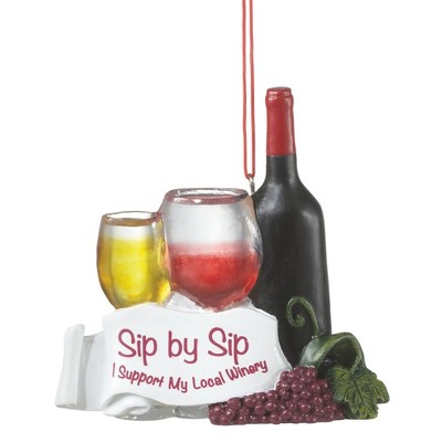 Ganz 3.5" Tuscan Winery Sip By Sip Wine Bottle and Glasses Christmas Ornament - Yellow/Red