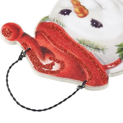 Vintage Snowmen Wooden Christmas Ornament Set with Glitter Accents