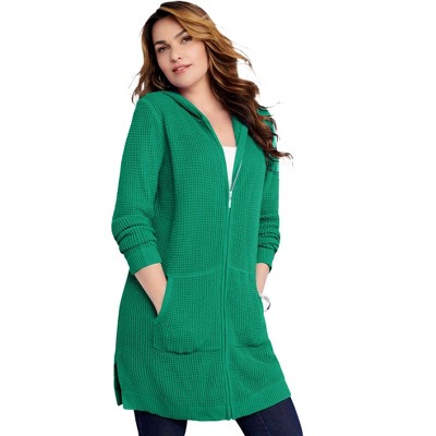 Roaman's Women's Plus Size Mega Length Waffle Zip Hoodie