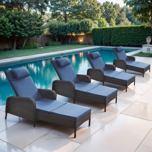 POCASSY Outdoor Chaise Lounge Chair Patio Recliner with Cushion, Adjustable Backrest Outdoor Recliner with All Weather Wicker and Olefin Cushion Cover - 1 of 4