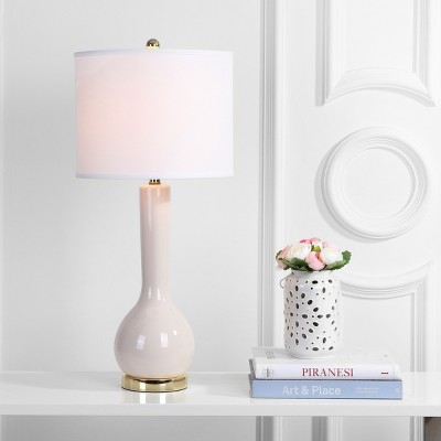Light Grey Ceramic Long Neck Table Lamp Set with White Cotton Shade
