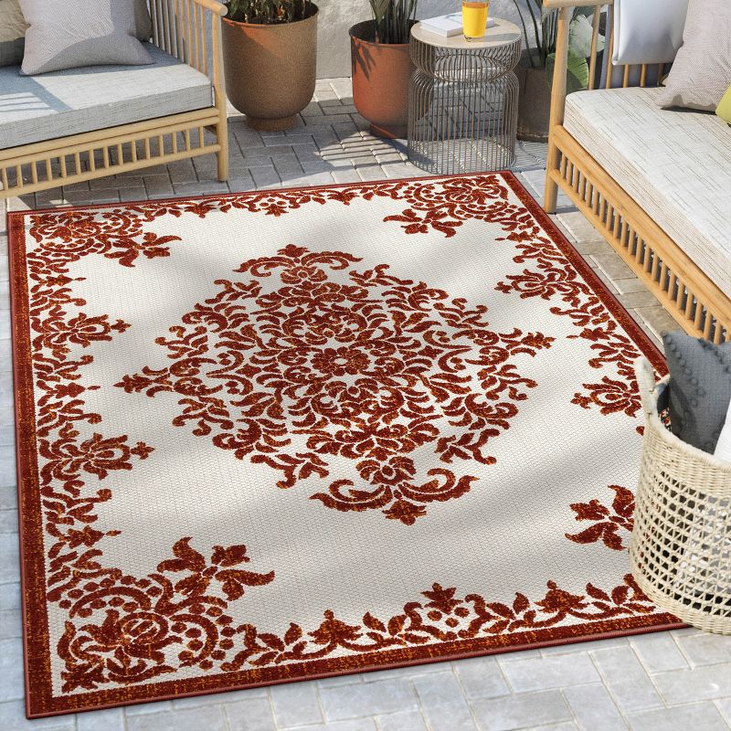 Well Woven Arid Oriental Medallion Indoor OutdoorHigh-Low Pile Area Rug, 2 of 9
