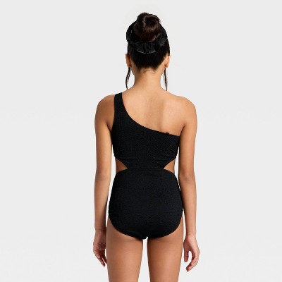 Art Class Girls' Scallop Jacquard One Piece Swimsuit - art class™ Black L — фото 2