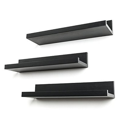 Black Wood Floating Wall Shelves Set of Three