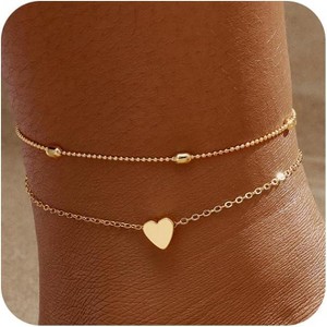 2/3 PCS Gold Waterproof Cuban Link Anklet for Women 14K Gold Plated Non Tarnish Lightweight - 1 of 4