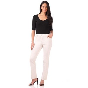 Rekucci Women’s 5 Pocket Straight Leg Pants with Stretch Waistband – Slim Fit Business Casual Trousers - Sandcastle Heather, 10 - 1 of 4