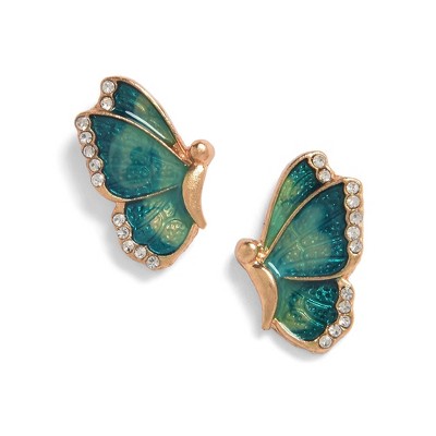 SOHI Women's Green  Embellished Butterfly Stud Earrings