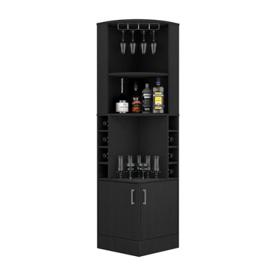 Cairo Black Corner Bar Cabinet with Glass Rack and Wine Cubbies