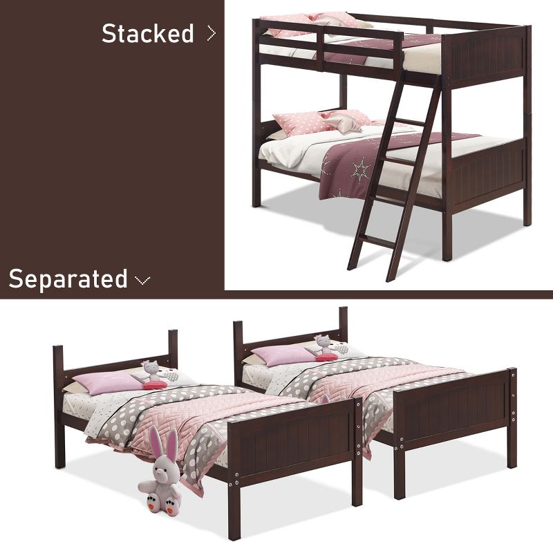 Wooden Twin Over Twin Bunk Beds Convertible 2 Individual Twin Beds Espresso, 5 of 11