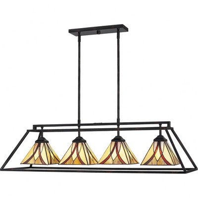 Asheville 42" Bronze Island Light with Multicolor Tiffany Glass Shades