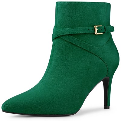 Allegra K Women's Pointy Toe Buckle Cross Straps Stiletto Heel Ankle Boots