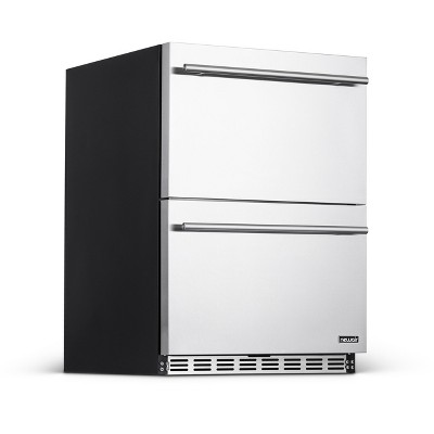NewAir 24” Built-in 20 Bottle and 80 Can Dual Drawer Indoor/Outdoor Wine and Beverage Fridge in Weatherproof Stainless Steel with Easy Glide Casters