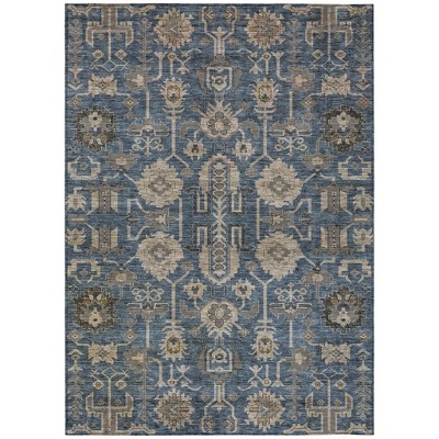 Navy Blue Beige And Taupe Oriental Washable Indoor Outdoor Area Rug